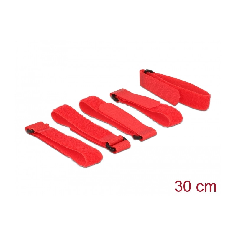 Delock Klett-Kabelbinder L 300 mm x B 20 mm 5 Stück mit Schlaufe rot