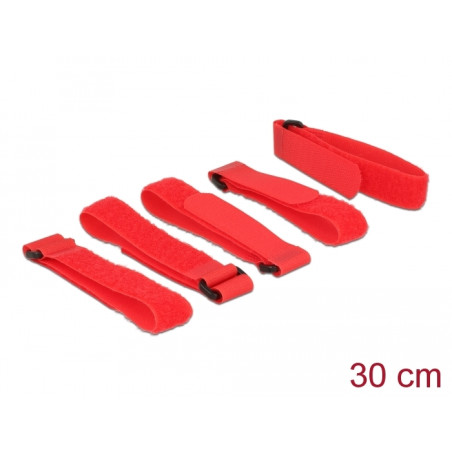 Delock Klett-Kabelbinder L 300 mm x B 20 mm 5 Stück mit Schlaufe rot
