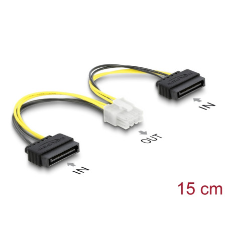 Delock Stromkabel 2 x SATA 15 Pin Stecker zu 8 Pin EPS Stecker 15 cm