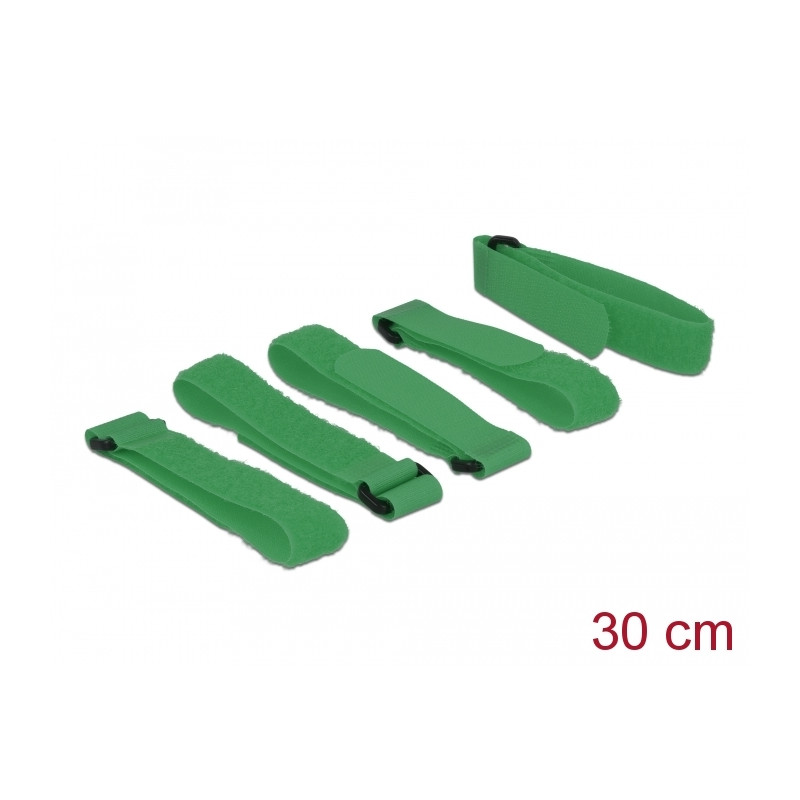 Delock Klett-Kabelbinder L 300 mm x B 20 mm 5 Stück mit Schlaufe grün