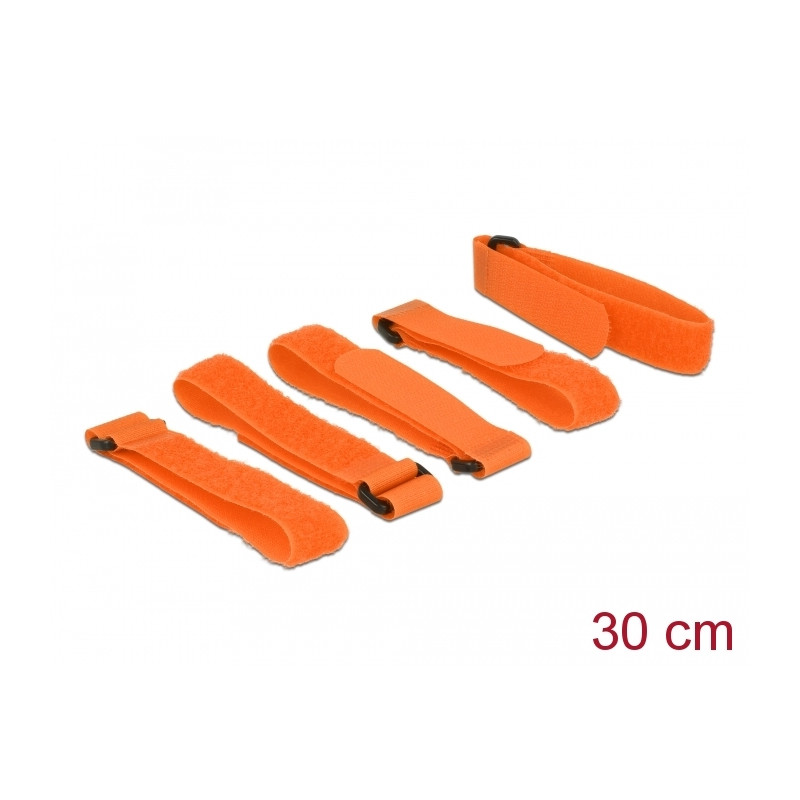 Delock Klett-Kabelbinder L 300 mm x B 20 mm 5 Stück mit Schlaufe orange