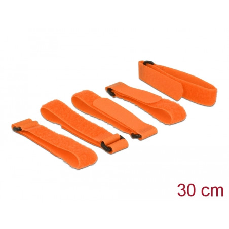 Delock Klett-Kabelbinder L 300 mm x B 20 mm 5 Stück mit Schlaufe orange