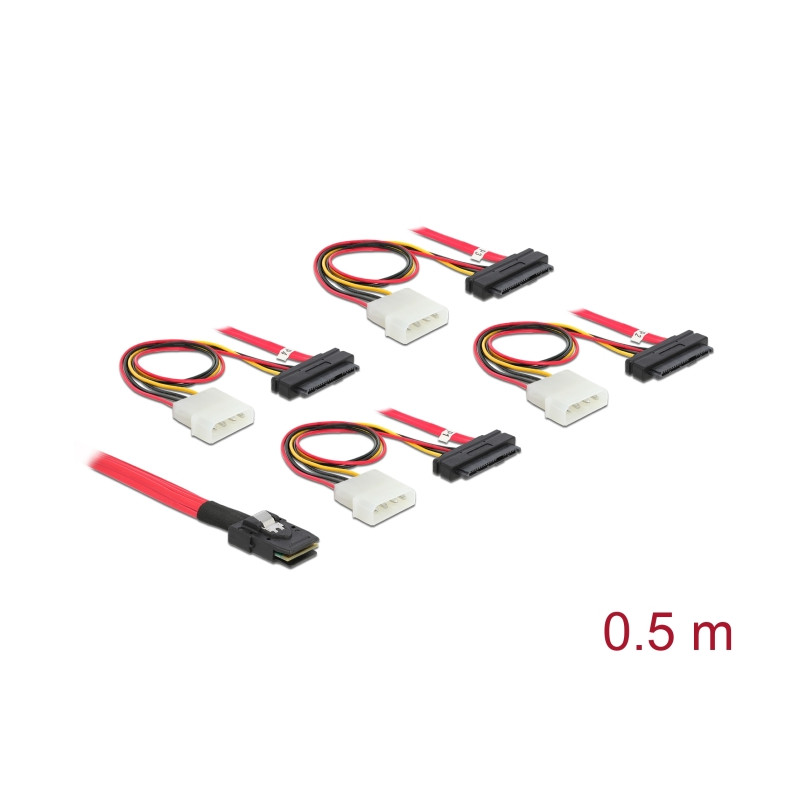 Delock Kabel mini SAS SFF-8087 - 4 x SAS SFF-8482 + Power 0,5 m