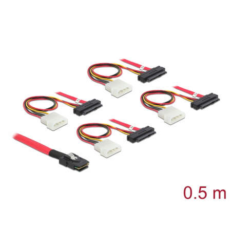 Delock Kabel mini SAS SFF-8087 - 4 x SAS SFF-8482 + Power 0,5 m