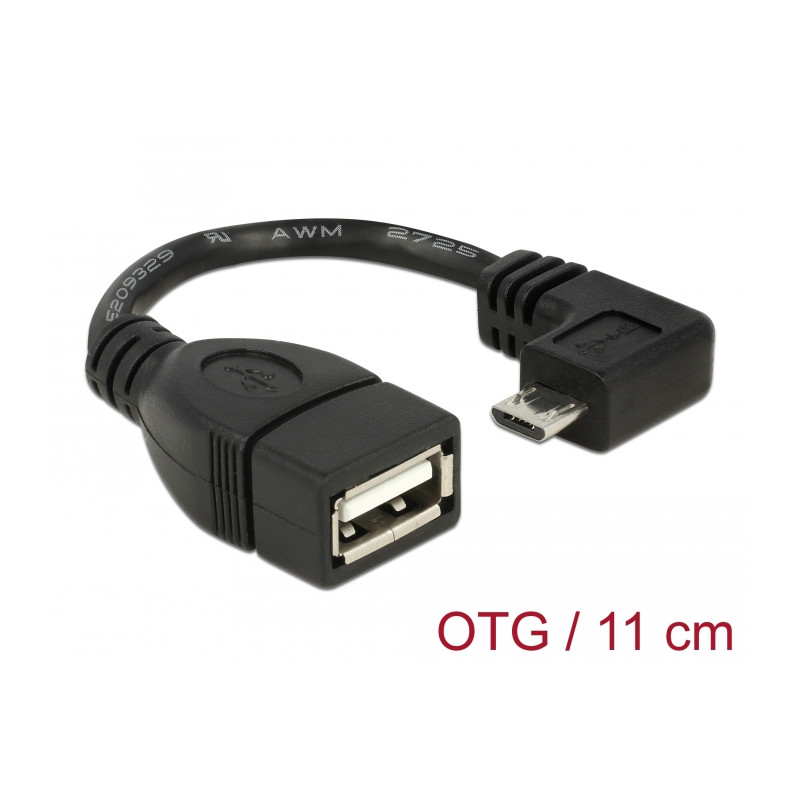 Delock USB 2.0 OTG Kabel Typ Micro-B Stecker gewinkelt zu Typ-A Buchse 11 cm