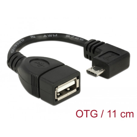 Delock USB 2.0 OTG Kabel Typ Micro-B Stecker gewinkelt zu Typ-A Buchse 11 cm