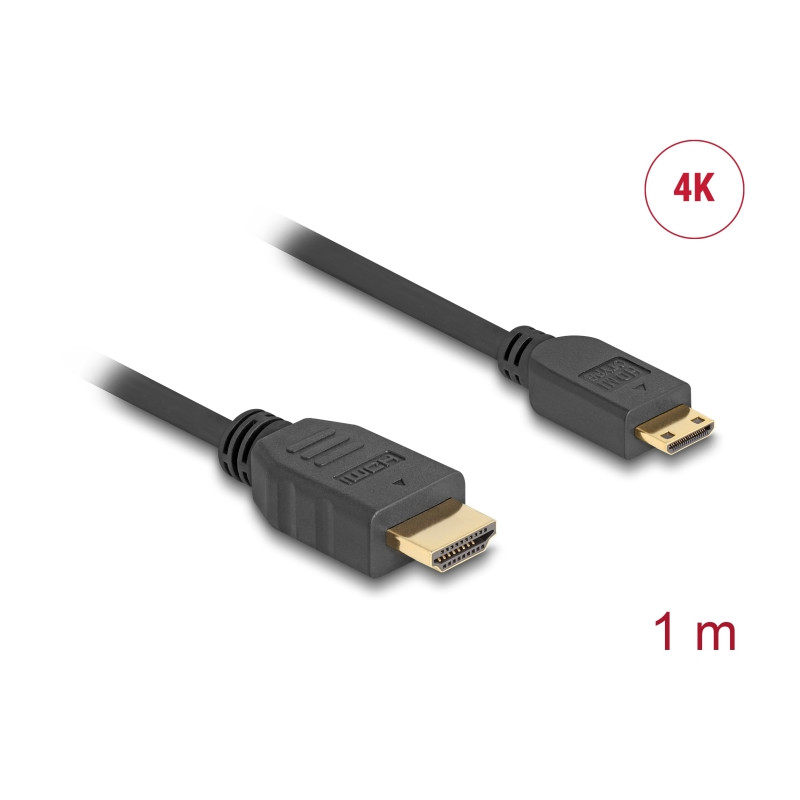 Delock Kabel High Speed HDMI mit Ethernet - HDMI-A Stecker - HDMI Mini-C Stecker 4K 1 m Slim
