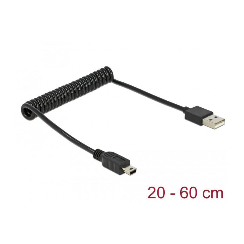 Delock Kabel USB 2.0-A Stecker - USB mini Stecker Spiralkabel