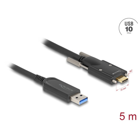 Delock Aktives Optisches Kabel USB 10 Gbps Typ-A Stecker zu USB Type-C™ Stecker mit Schrauben seitlich 5 m