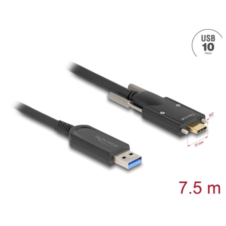 Delock Aktives Optisches Kabel USB 10 Gbps Typ-A Stecker zu USB Type-C™ Stecker mit Schrauben seitlich 7,5 m