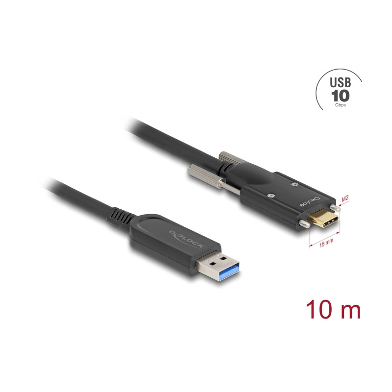 Delock Aktives Optisches Kabel USB 10 Gbps Typ-A Stecker zu USB Type-C™ Stecker mit Schrauben seitlich 10 m