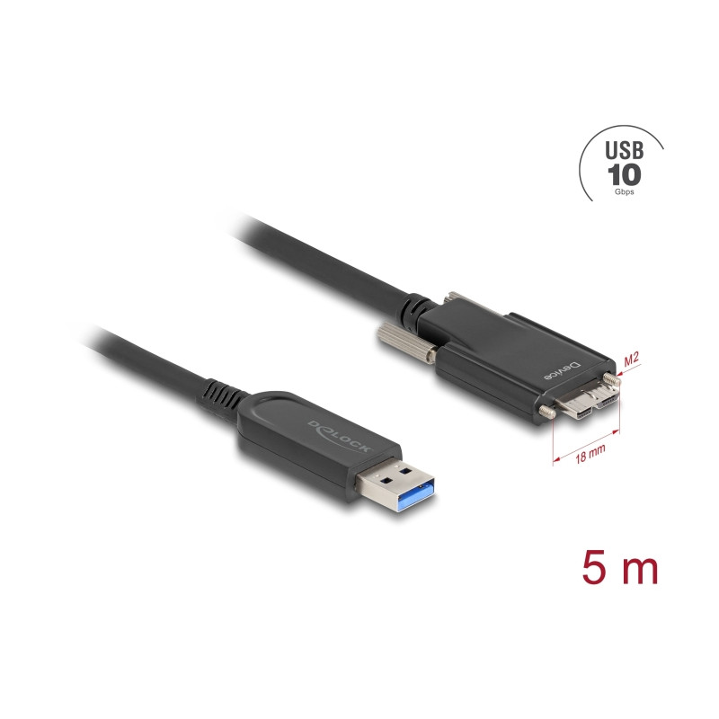 Delock Aktives Optisches Kabel USB 10 Gbps Typ-A Stecker zu Typ Micro-B Stecker mit Schrauben 5 m