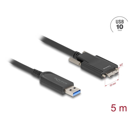 Delock Aktives Optisches Kabel USB 10 Gbps Typ-A Stecker zu Typ Micro-B Stecker mit Schrauben 5 m