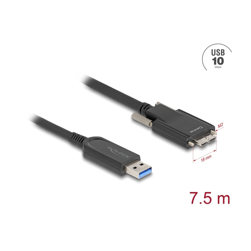 Delock Aktives Optisches Kabel USB 10 Gbps Typ-A Stecker zu Typ Micro-B Stecker mit Schrauben 7,5 m