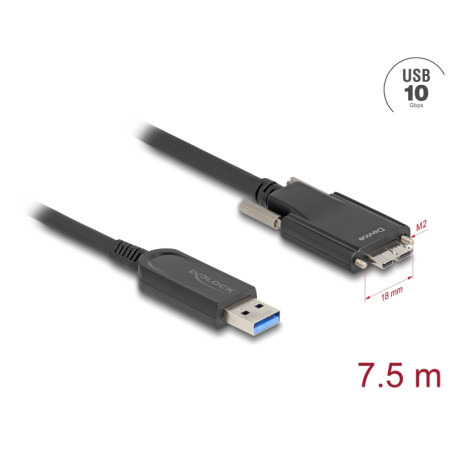 Delock Aktives Optisches Kabel USB 10 Gbps Typ-A Stecker zu Typ Micro-B Stecker mit Schrauben 7,5 m