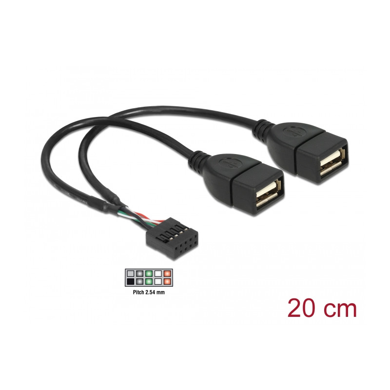 Delock USB Kabel Pin Header Buchse - 2 x USB 2.0 Typ-A Buchse 20 cm