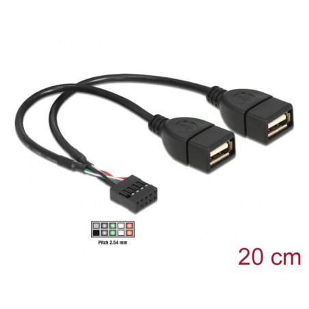 Delock USB Kabel Pin Header Buchse - 2 x USB 2.0 Typ-A Buchse 20 cm