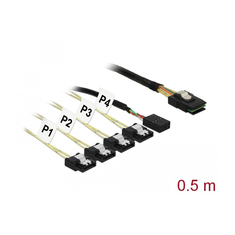 Delock Kabel Mini SAS SFF-8087 - 4 x SATA 7 Pin Reverse + Sideband 0,5 m