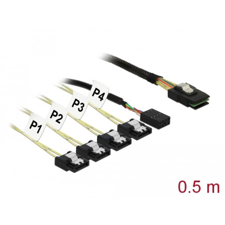 Delock Kabel Mini SAS SFF-8087 - 4 x SATA 7 Pin Reverse + Sideband 0,5 m