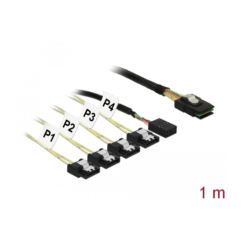 Delock Kabel Mini SAS SFF-8087 - 4 x SATA 7 Pin Reverse + Sideband 1 m