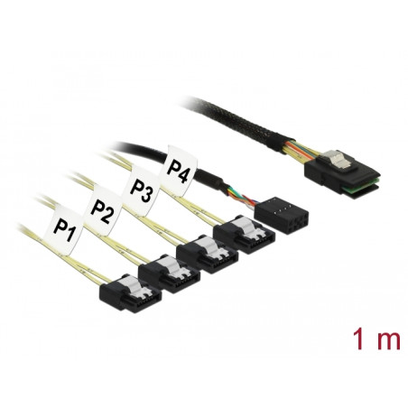 Delock Kabel Mini SAS SFF-8087 - 4 x SATA 7 Pin Reverse + Sideband 1 m