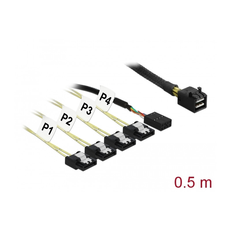 Delock Kabel Mini SAS HD SFF-8643 - 4 x SATA 7 Pin Reverse + Sideband 0,5 m