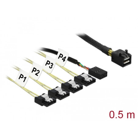 Delock Kabel Mini SAS HD SFF-8643 - 4 x SATA 7 Pin Reverse + Sideband 0,5 m