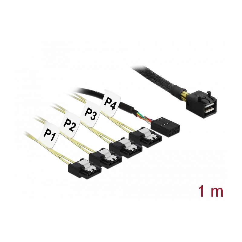 Delock Kabel Mini SAS HD SFF-8643 - 4 x SATA 7 Pin Reverse + Sideband 1 m