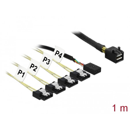 Delock Kabel Mini SAS HD SFF-8643 - 4 x SATA 7 Pin Reverse + Sideband 1 m