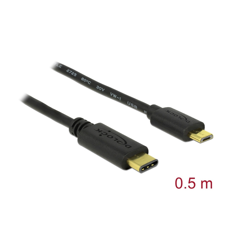 Delock Kabel USB Type-C™ 2.0 Stecker - USB 2.0 Typ Micro-B Stecker 0,5 m schwarz