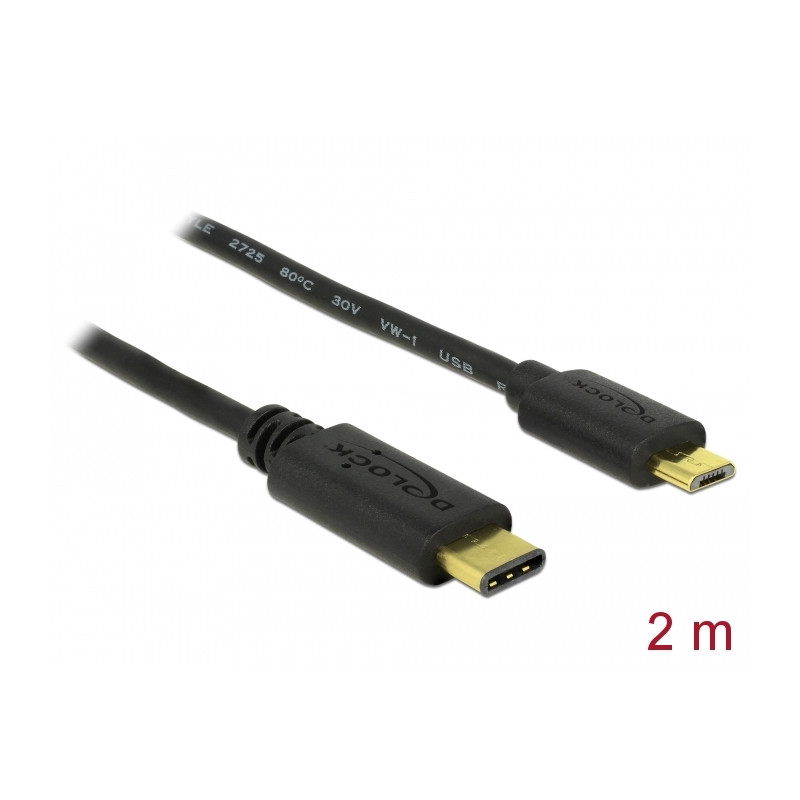 Delock Kabel USB Type-C™ 2.0 Stecker - USB 2.0 Typ Micro-B Stecker 2,0 m schwarz