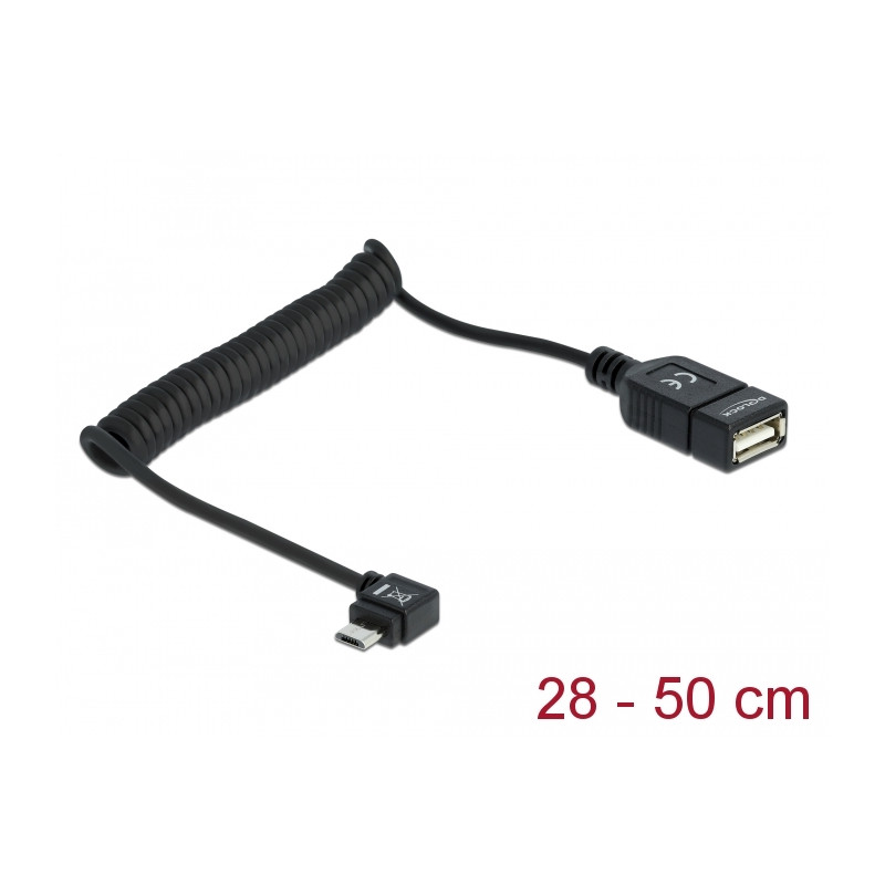 Delock Kabel USB micro-B Stecker gewinkelt - USB 2.0-A Buchse OTG Spiralkabel