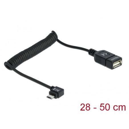 Delock Kabel USB micro-B Stecker gewinkelt - USB 2.0-A Buchse OTG Spiralkabel