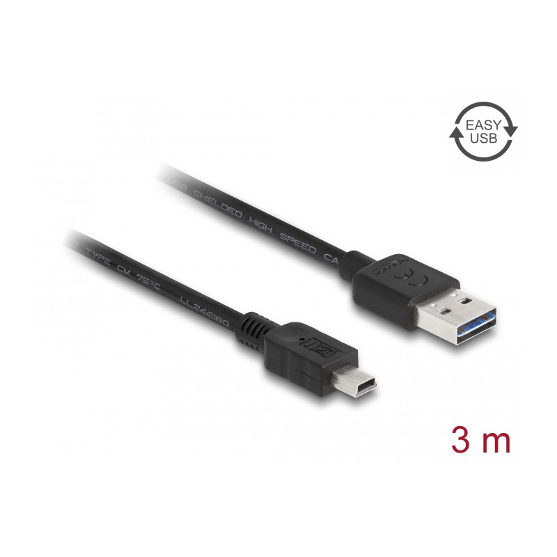 Delock Kabel EASY-USB 2.0 Typ-A Stecker - USB 2.0 Typ Mini-B Stecker 3 m schwarz
