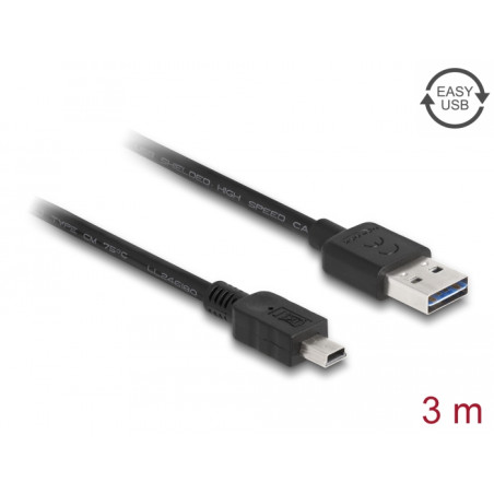 Delock Kabel EASY-USB 2.0 Typ-A Stecker - USB 2.0 Typ Mini-B Stecker 3 m schwarz