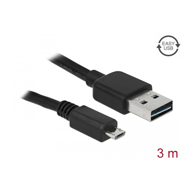 Delock Kabel EASY-USB 2.0 Typ-A Stecker - USB 2.0 Typ Micro-B Stecker 3 m schwarz