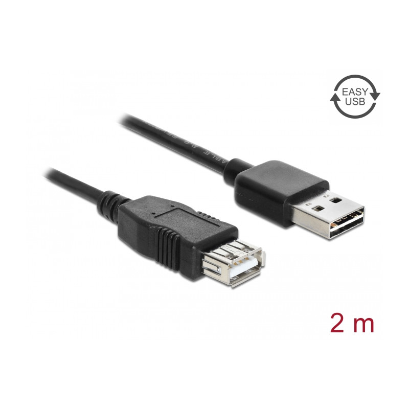 Delock Verlängerungskabel EASY-USB 2.0 Typ-A Stecker - USB 2.0 Typ-A Buchse schwarz 2 m