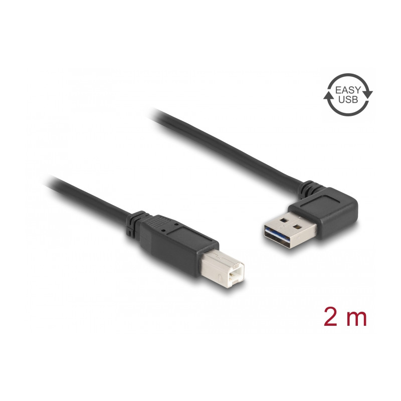 Delock Kabel EASY-USB 2.0 Typ-A Stecker gewinkelt links / rechts - USB 2.0 Typ-B Stecker 2 m