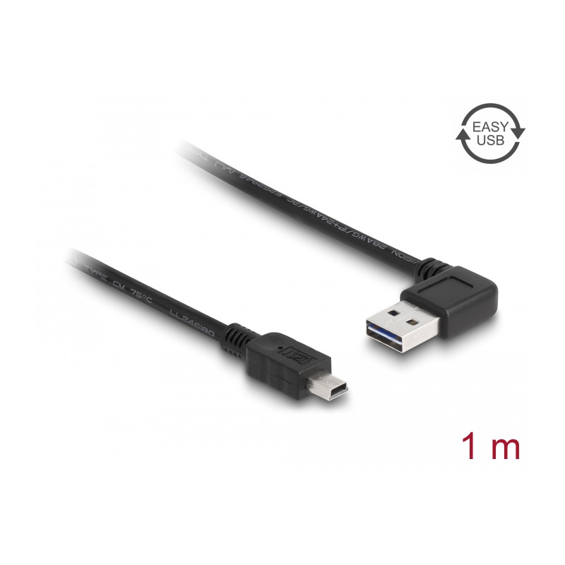 Delock Kabel EASY-USB 2.0 Typ-A Stecker gewinkelt links / rechts - USB 2.0 Typ Mini-B Stecker 1 m