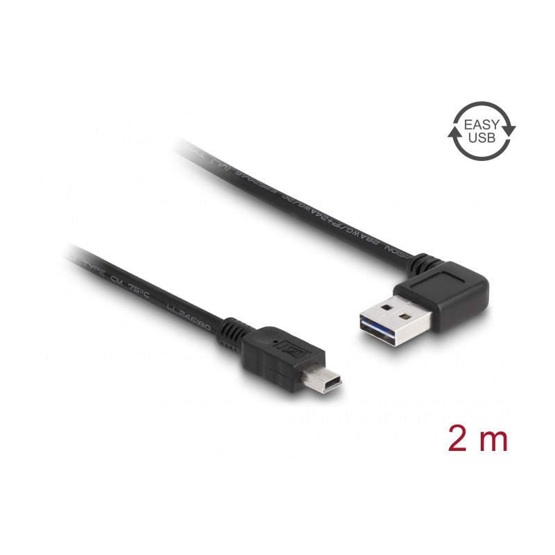 Delock Kabel EASY-USB 2.0 Typ-A Stecker gewinkelt links / rechts - USB 2.0 Typ Mini-B Stecker 2 m