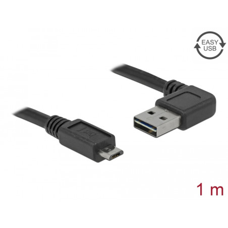 Delock Kabel EASY-USB 2.0 Typ-A Stecker gewinkelt links / rechts - USB 2.0 Typ Micro-B Stecker 1 m