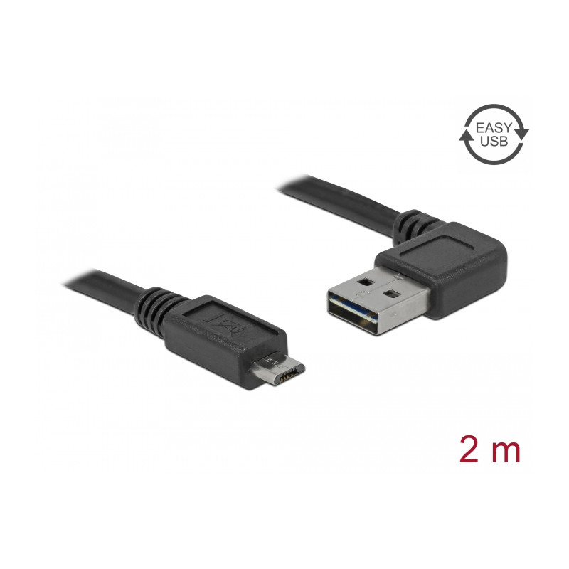Delock Kabel EASY-USB 2.0 Typ-A Stecker gewinkelt links / rechts - USB 2.0 Typ Micro-B Stecker 2 m