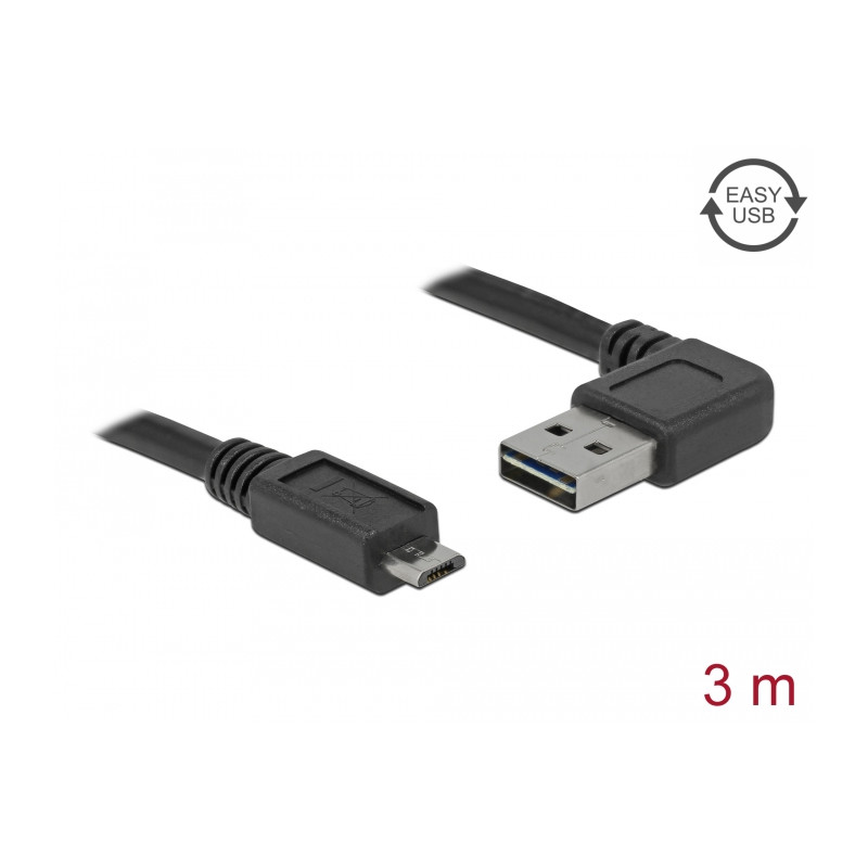 Delock Kabel EASY-USB 2.0 Typ-A Stecker gewinkelt links / rechts - USB 2.0 Typ Micro-B Stecker 3 m
