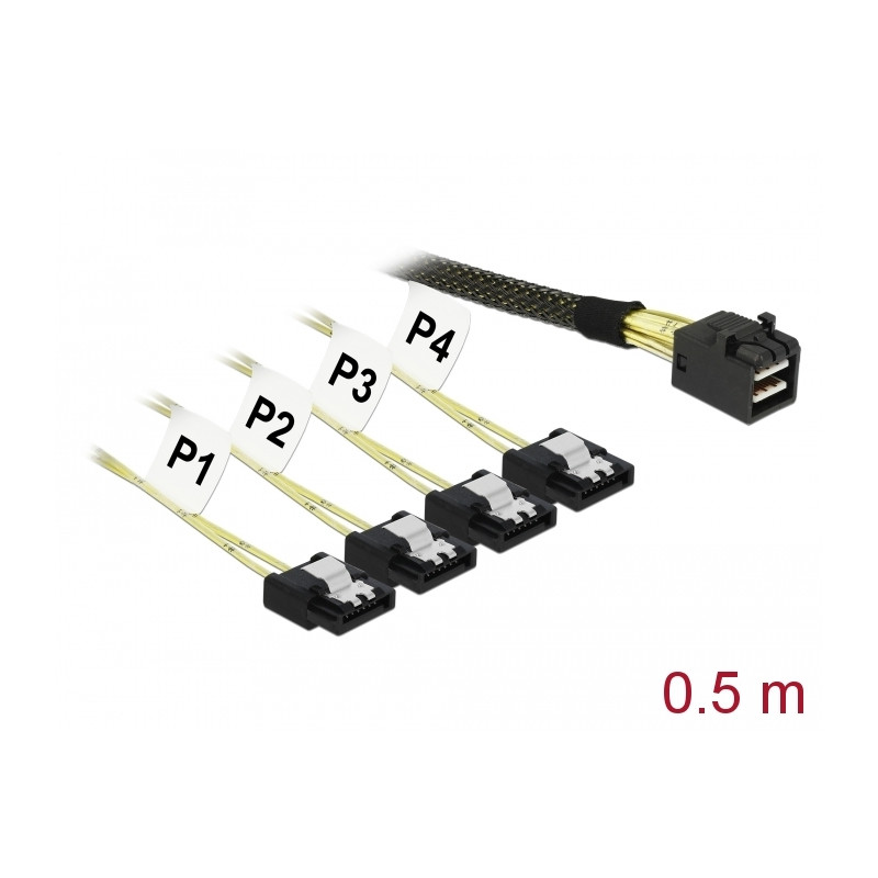 Delock Kabel Mini SAS HD SFF-8643 - 4 x SATA 7 Pin 0,5 m