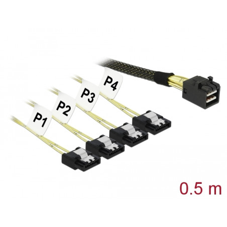 Delock Kabel Mini SAS HD SFF-8643 - 4 x SATA 7 Pin 0,5 m