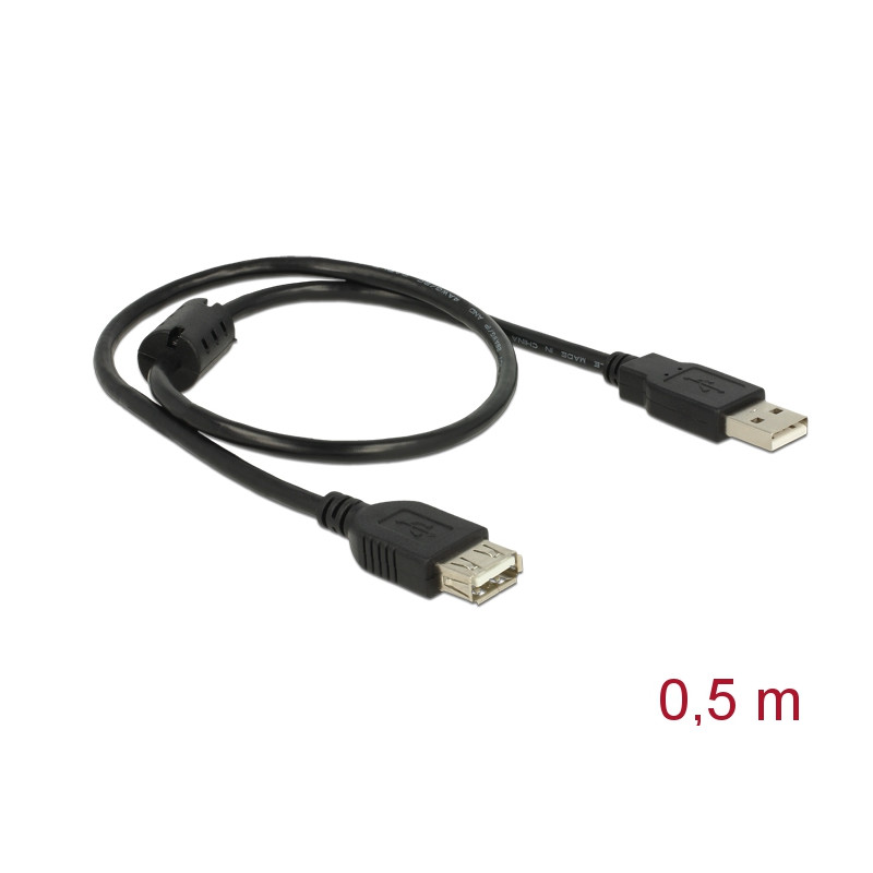 Delock Verlängerungskabel USB 2.0 Typ-A Stecker - USB 2.0 Typ-A Buchse 0,5 m schwarz