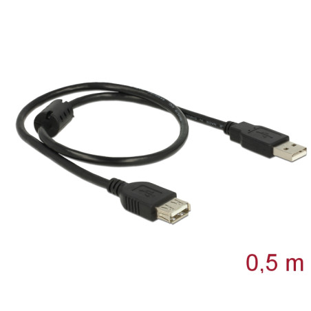 Delock Verlängerungskabel USB 2.0 Typ-A Stecker - USB 2.0 Typ-A Buchse 0,5 m schwarz