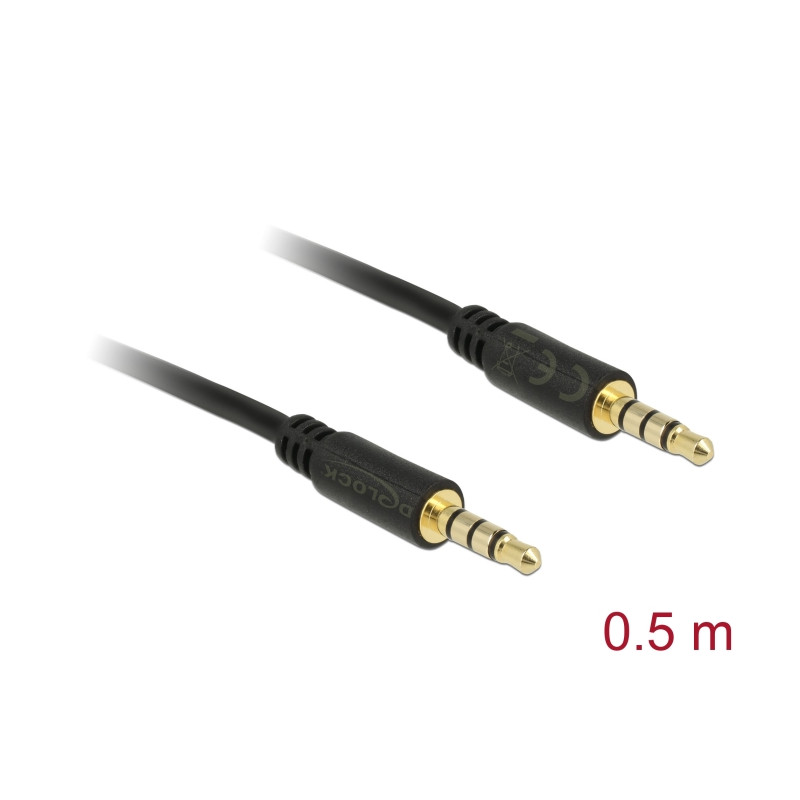 Delock Klinkenkabel 3,5 mm 4 Pin Stecker zu Stecker 0,5 m schwarz
