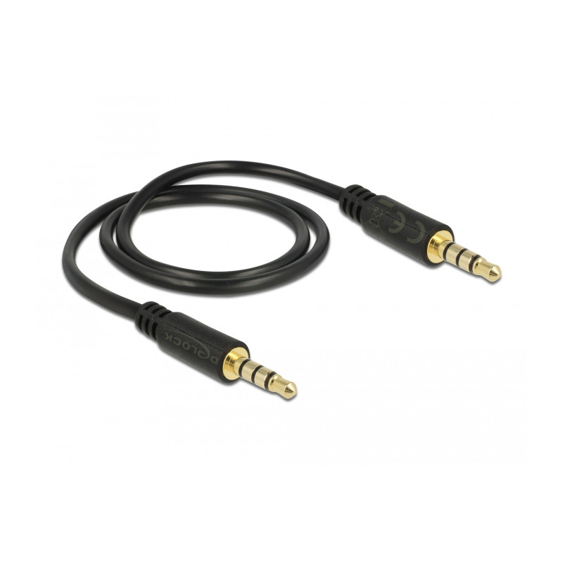 Delock Klinkenkabel 3,5 mm 4 Pin Stecker zu Stecker 0,5 m schwarz
