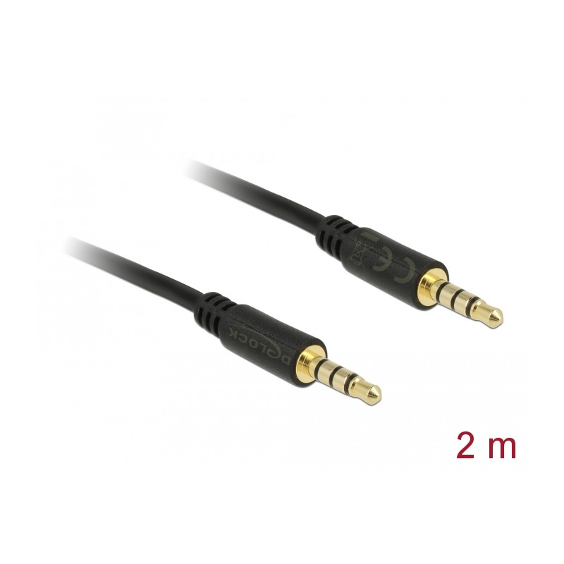 Delock Klinkenkabel 3,5 mm 4 Pin Stecker zu Stecker 2 m schwarz